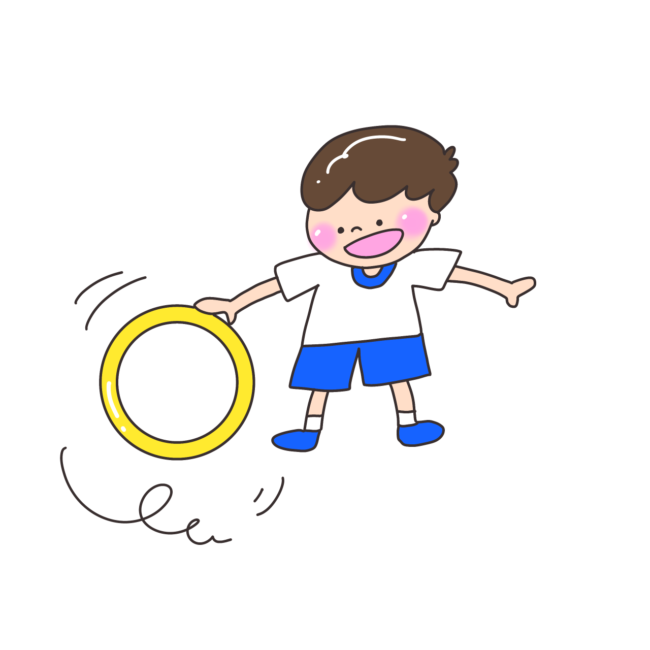 フープを床に立てて縦に回転させている様子