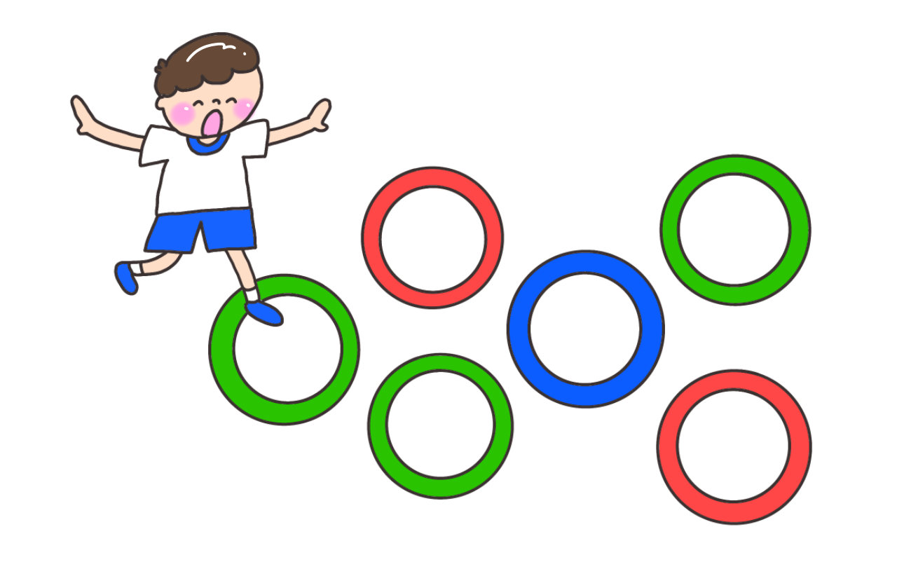 フープの中をジャンプして進む子ども