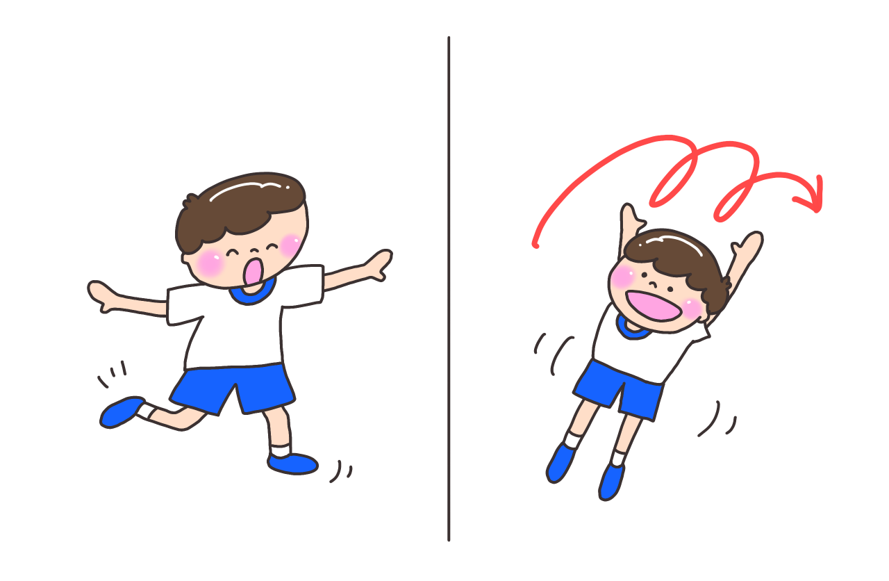 ケンケンとコロコロ横転がりで進む子ども